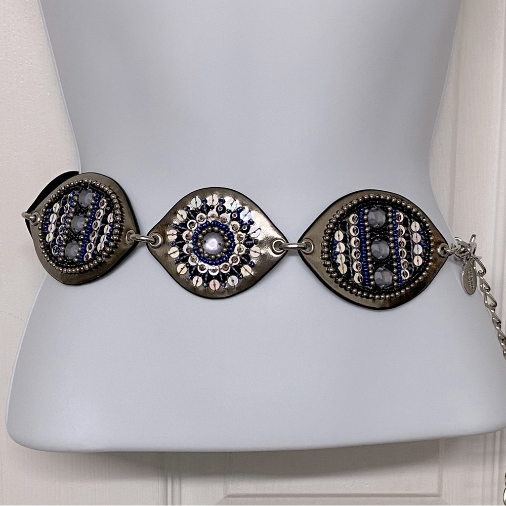 Chico's Gunmetal and Navy Embellished Statement Belt